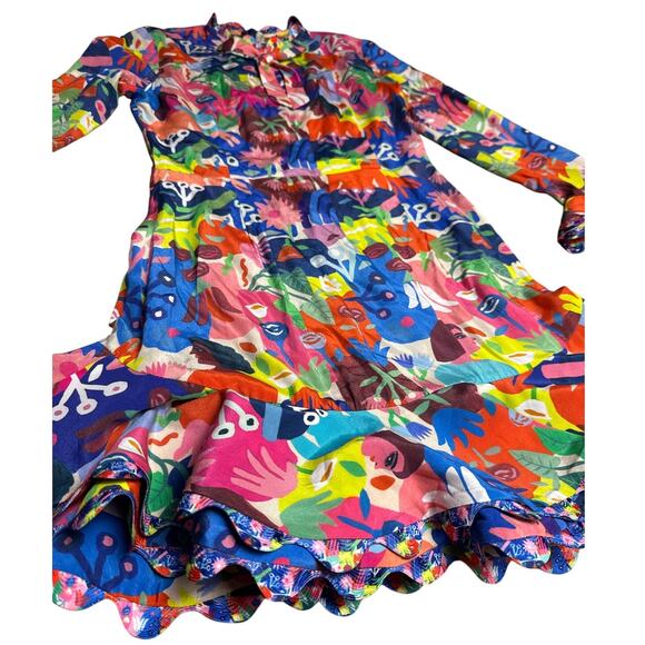 CeliaB Designer Faces & Florals Ruffled‎ Hem Multicolored Mini Dress Size XS - Picture 5 of 12